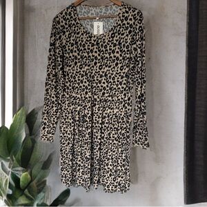 🖤COZY! Black and Cream Leopard Print Long Sleeve W Pockets Dress | 16W